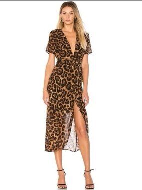 Bardot Lucianna Leopard Print Midi Wrap Dress - Size 8/M, Brown and Black